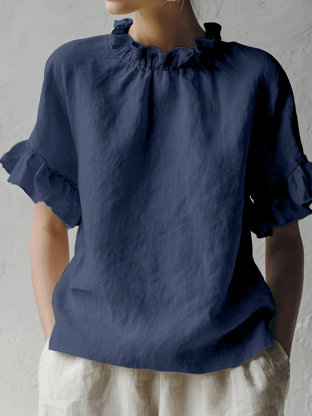 Yuna™ Casual Solid Color Blouse with Elegant Neckline