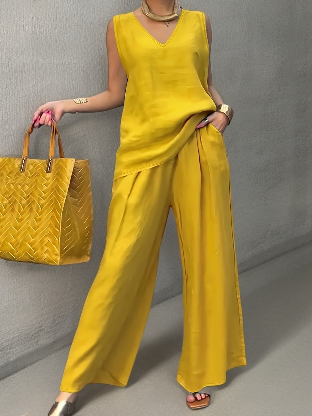 Kalia™ Casual Two-Piece Set with Sleeveless Top and Wide Leg Pants