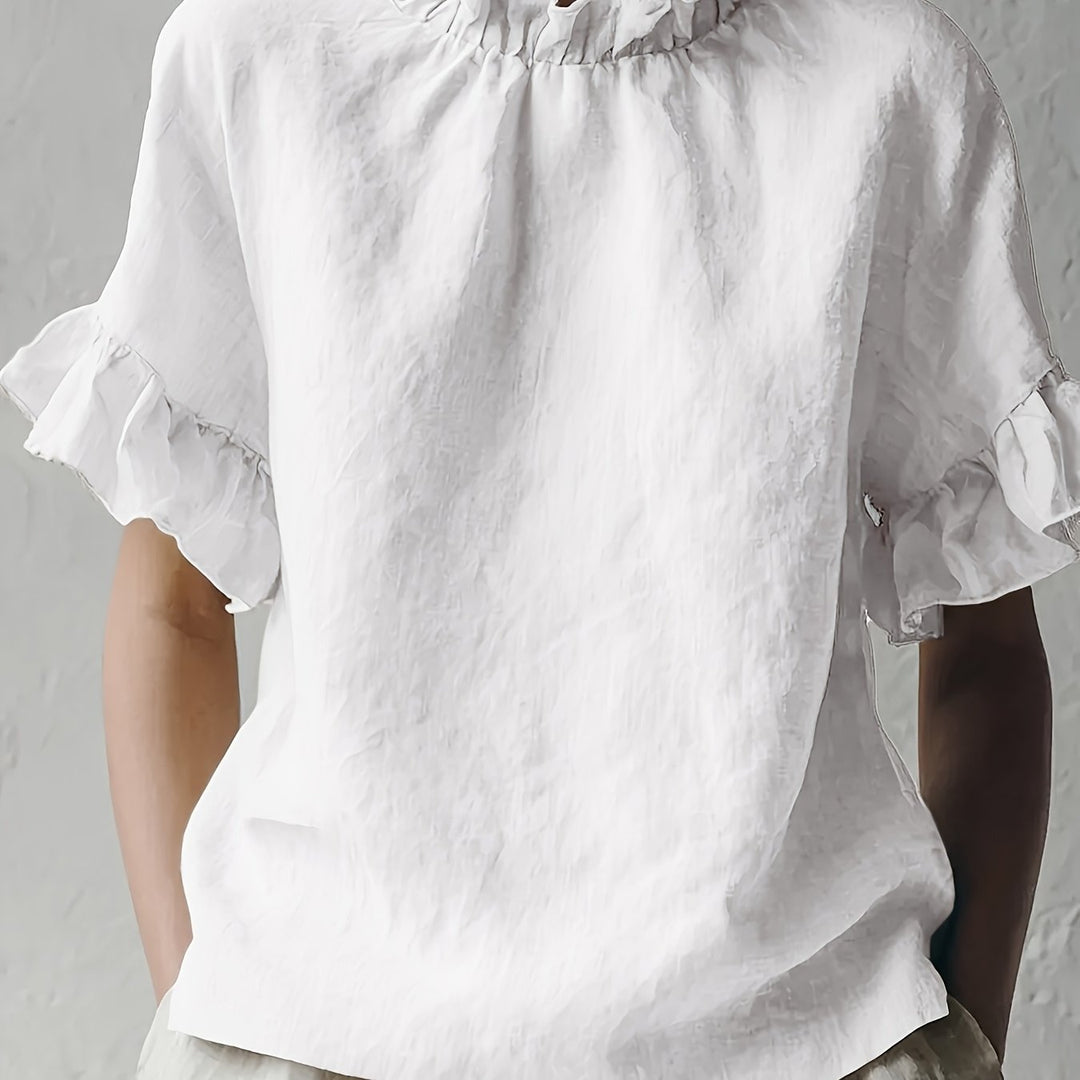 Yuna™ Casual Solid Color Blouse with Elegant Neckline
