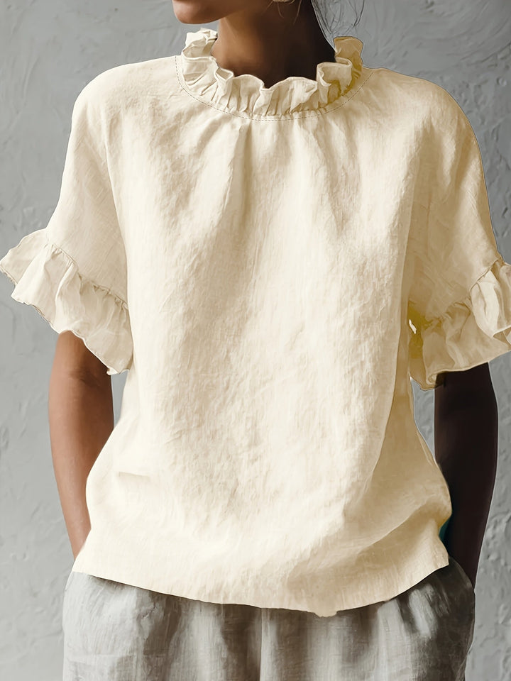 Yuna™ Casual Solid Color Blouse with Elegant Neckline