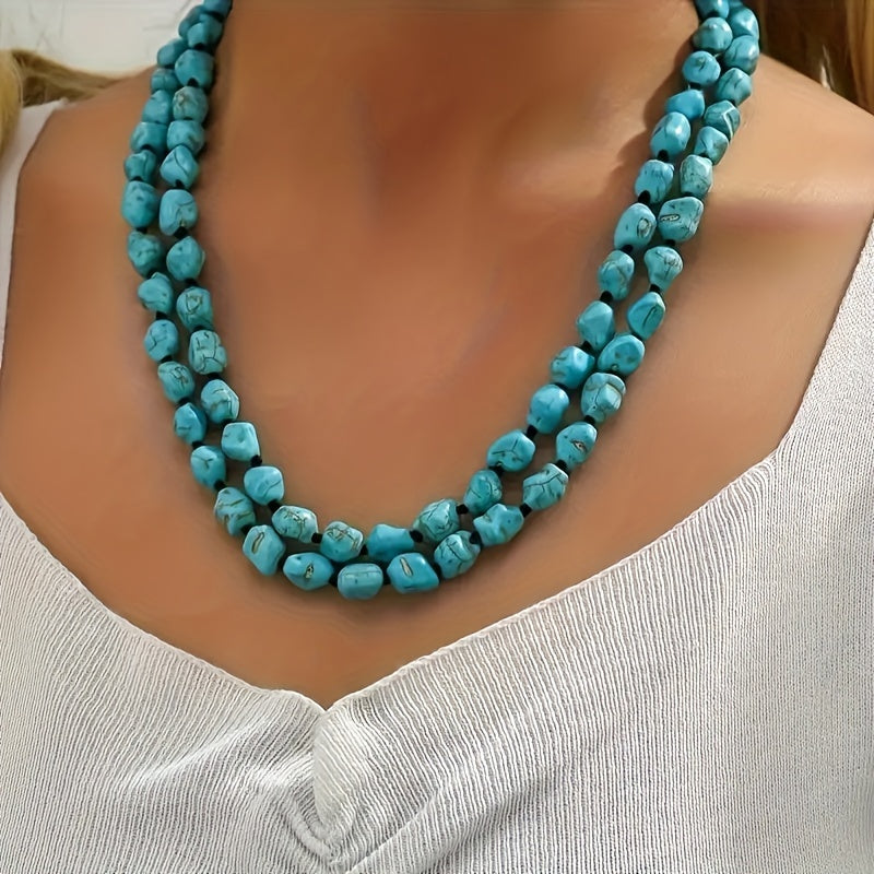 Saria™ Double Layer Bohemian Collar with Turquoise and Natural Stones