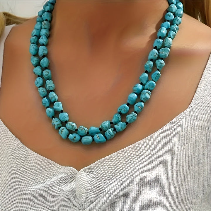 Saria™ Double Layer Bohemian Collar with Turquoise and Natural Stones