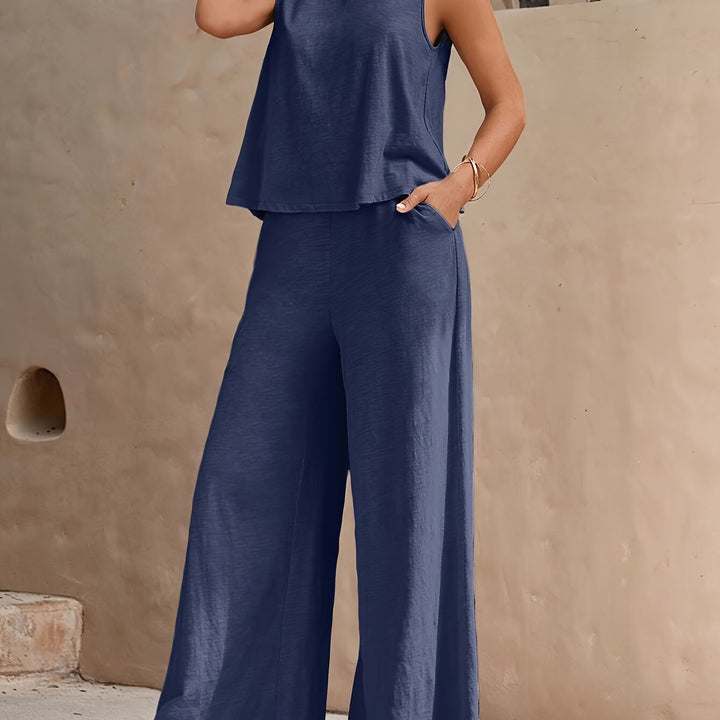 Evania™ Elegant Sleeveless Set with Wide Leg Pants